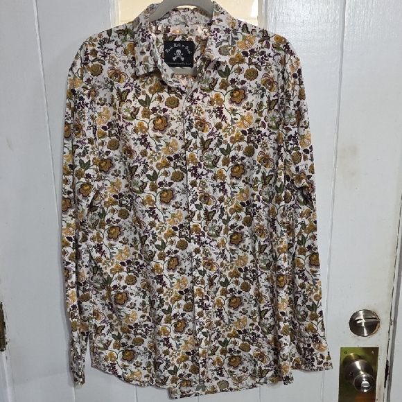Rock Roll N Soul Other - Rock Roll N Soul Mens? Floral Button Up Shirt Gold/Avocado Floral Sz XL EUC READ